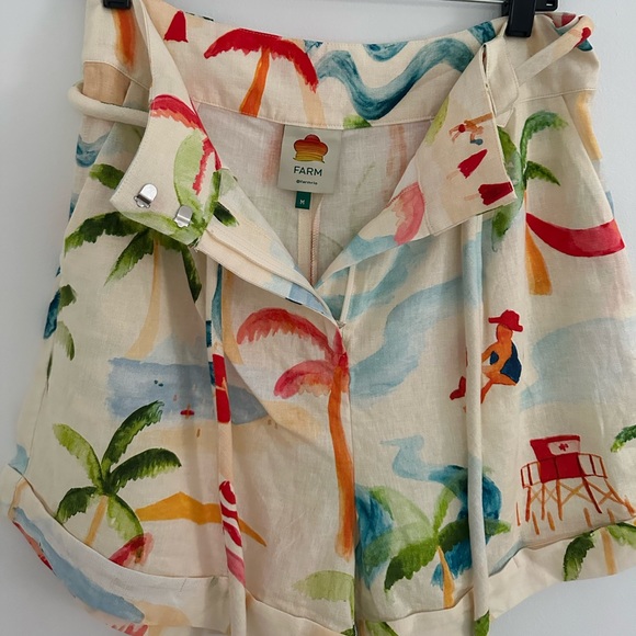 NWT FARM Rio Copacabana Patterned High-Waisted Cotton Shorts - Tropical Resort - Picture 3 of 7